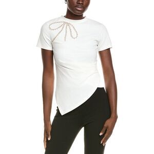 Gracia Womens  Embellished Drape T-Shirt, White